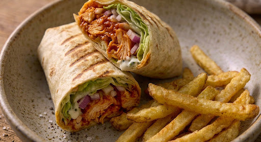 MONDAY October 19th Buffalo Chicken Wrap, Home Fries, Fruit