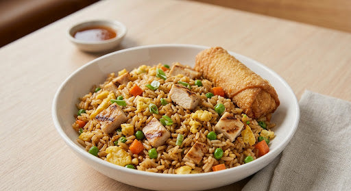 MONDAY October 12th Chicken Fried Rice, Veggie Egg Roll, Fruit