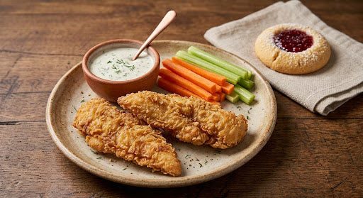 THURSDAY October 15th Buttermilk Fried Chicken Strips, Celery+ Carrots, Thumbprint Cookie